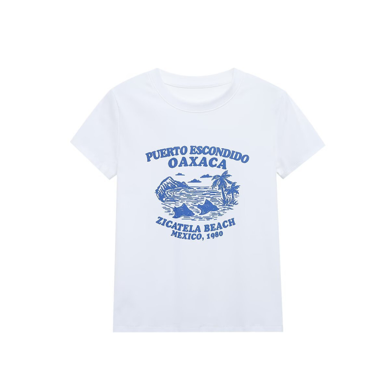 Pb&za tricou damă din poliester imprimat, guler rotund, mâneci scurte