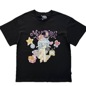 Tricou damă din bumbac, croială lejeră, guler rotund, mâneci scurte, imprimare 3D, lungime medie, stil casual coreean, primăvara 2025