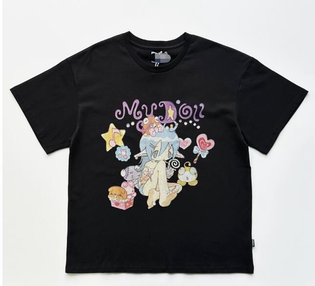 Tricou damă din bumbac, croială lejeră, guler rotund, mâneci scurte, imprimare 3D, lungime medie, stil casual coreean, primăvara 2025