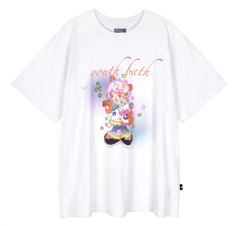 Tricou damă din bumbac, croială lejeră, guler rotund, mâneci scurte, imprimare 3D, lungime medie, stil casual coreean, primăvara 2025