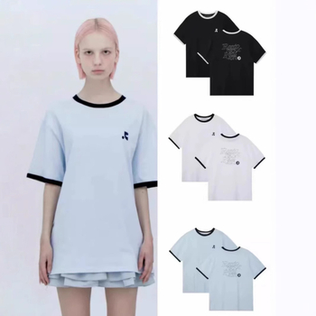 Tricou din bumbac cu guler rotund, mâneci regulate, croială lejeră, 95%+ bumbac, Vară 2025