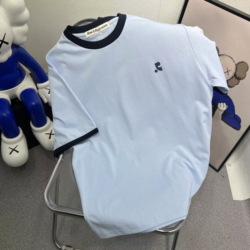 Tricou din bumbac cu guler rotund, mâneci regulate, croială lejeră, 95%+ bumbac, Vară 2025