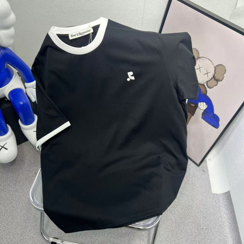 Tricou din bumbac cu guler rotund, mâneci regulate, croială lejeră, 95%+ bumbac, Vară 2025