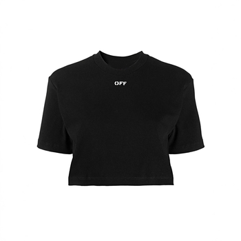 Tricou din bumbac-elastan, croială lejeră, mâneci scurte, guler rotund, lungime scurtă