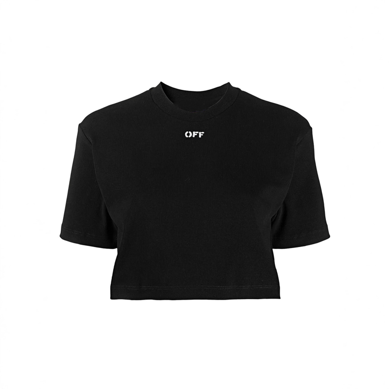 Tricou din bumbac-elastan, croială lejeră, mâneci scurte, guler rotund, lungime scurtă