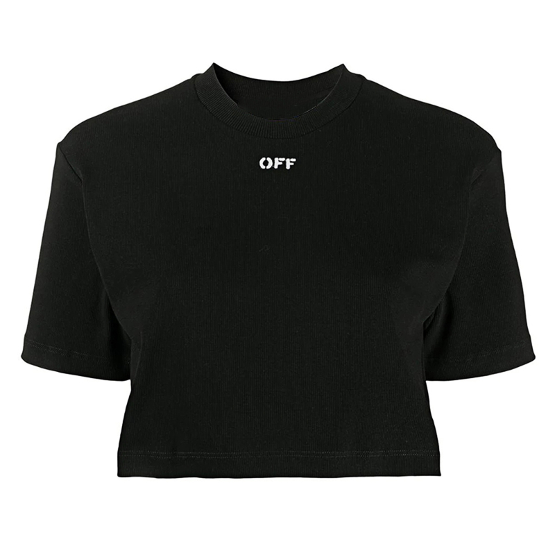 Tricou din bumbac-elastan, croială lejeră, mâneci scurte, guler rotund, lungime scurtă