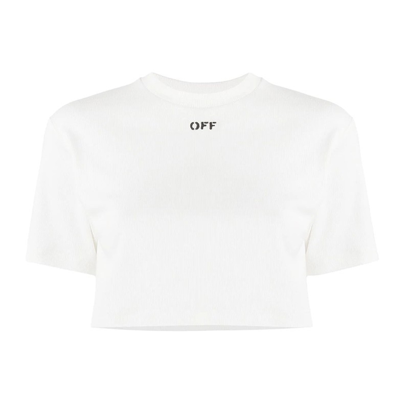 Tricou din bumbac-elastan, croială lejeră, mâneci scurte, guler rotund, lungime scurtă