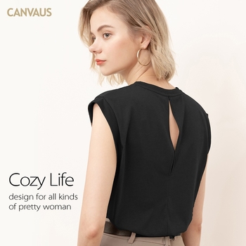 CANVAUS Ženski T-shirt s kratkim rukavima, ležernog kroja, okrugli izrez, viskoza-pamučna smjesa, jednobojni uzorak