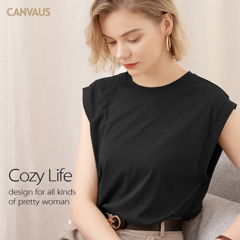 CANVAUS Ženski T-shirt s kratkim rukavima, ležernog kroja, okrugli izrez, viskoza-pamučna smjesa, jednobojni uzorak