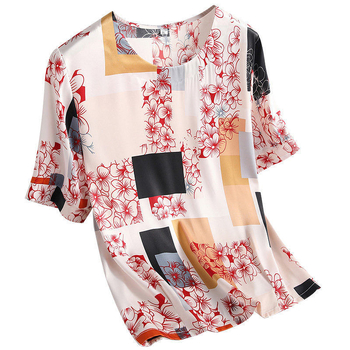 Γυναικεία T-Shirt Top από συνθετικό μετάξι - Καλοκαίρι 2025, πολυεστερική ίνα, κοντά μανίκια, στρογγυλή λαιμόκοψη, κανονικό μήκος, στυλ: διακριτικό και αστικό