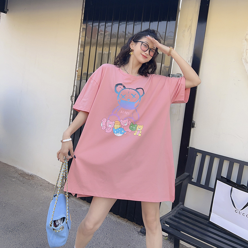 Tricou maternitate din bumbac, vară, cu mâneci scurte, guler rotund, croială lejeră (Lungime 80–100 cm; 90–95% bumbac; mâneci normale)