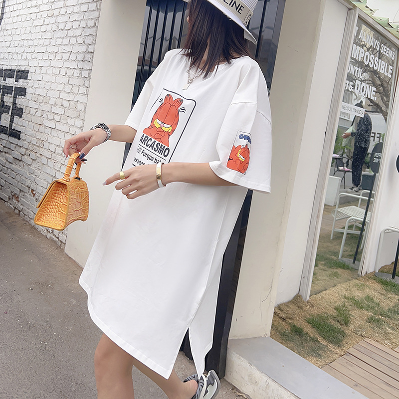 Tricou maternitate din bumbac, vară, cu mâneci scurte, guler rotund, croială lejeră (Lungime 80–100 cm; 90–95% bumbac; mâneci normale)