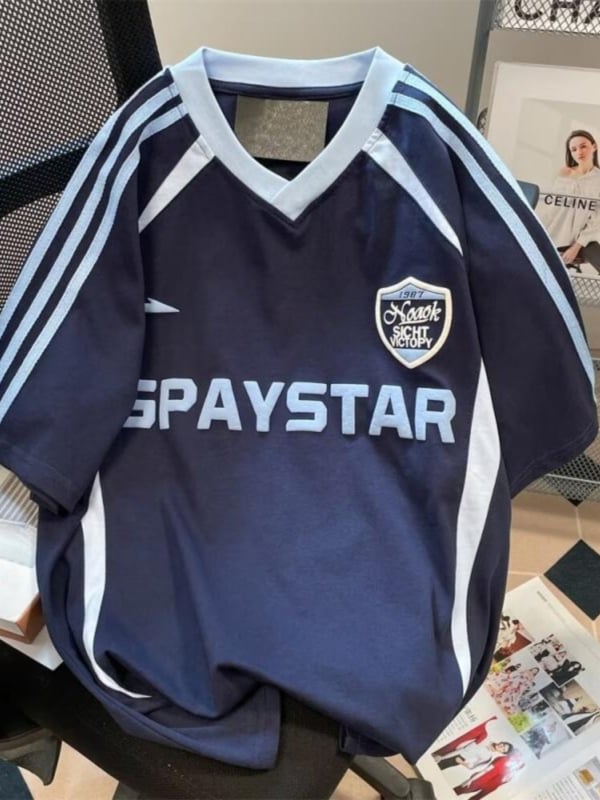 Tricou cu mâneci scurte – poliester, model cu dungi, guler rotund, croială lejeră