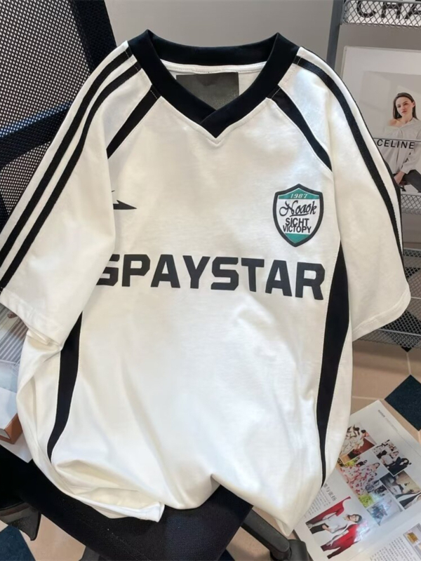 Tricou cu mâneci scurte – poliester, model cu dungi, guler rotund, croială lejeră