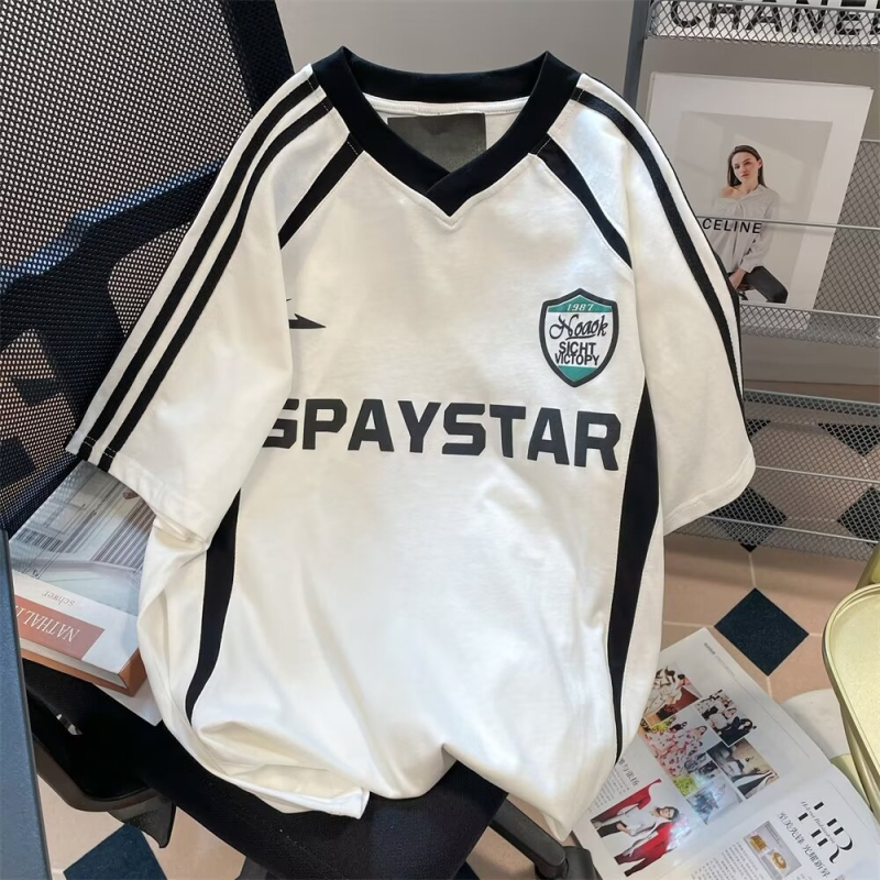 Tricou cu mâneci scurte – poliester, model cu dungi, guler rotund, croială lejeră