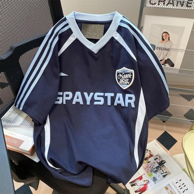 Tricou cu mâneci scurte – poliester, model cu dungi, guler rotund, croială lejeră