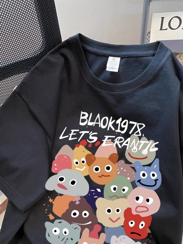 Unisex pamukasta majica s printom karikature, kratki rukavi, okrugli izrez, širok kroj