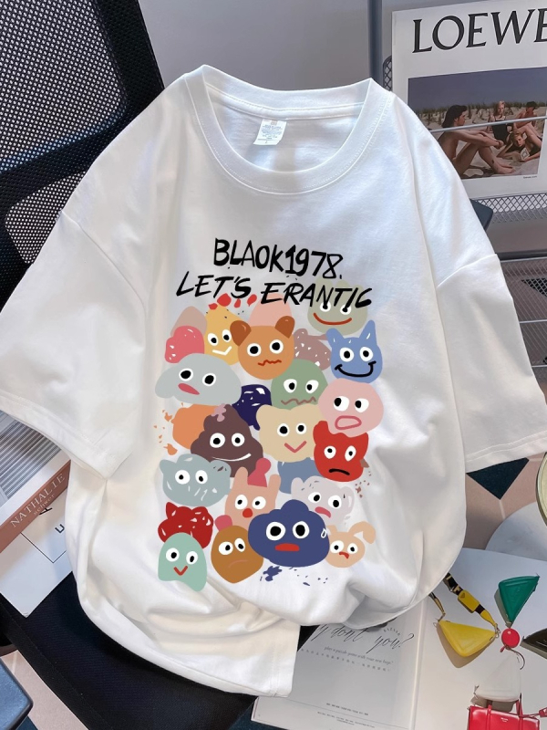 Unisex pamukasta majica s printom karikature, kratki rukavi, okrugli izrez, širok kroj