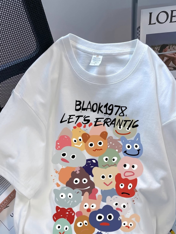 Unisex pamukasta majica s printom karikature, kratki rukavi, okrugli izrez, širok kroj