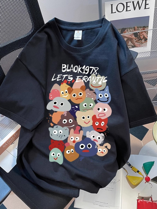 Unisex pamukasta majica s printom karikature, kratki rukavi, okrugli izrez, širok kroj