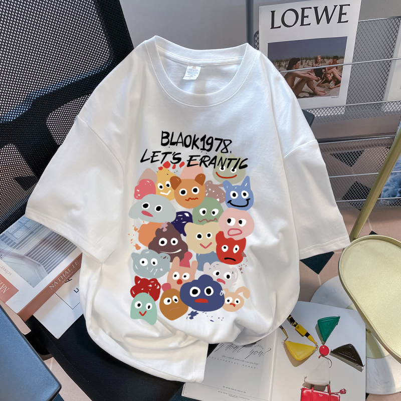 Unisex pamukasta majica s printom karikature, kratki rukavi, okrugli izrez, širok kroj