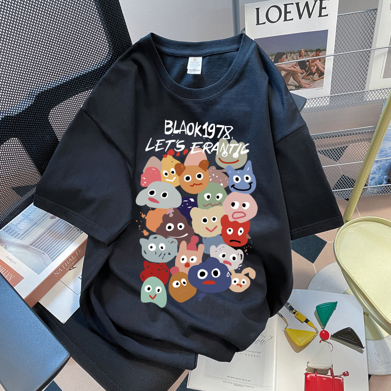 Unisex pamukasta majica s printom karikature, kratki rukavi, okrugli izrez, širok kroj