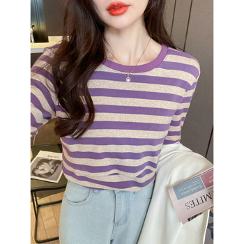 Szoptatós felső csíkos, kerek nyakú, hosszú ujjú, szoptatási nyílással, 95% pamut