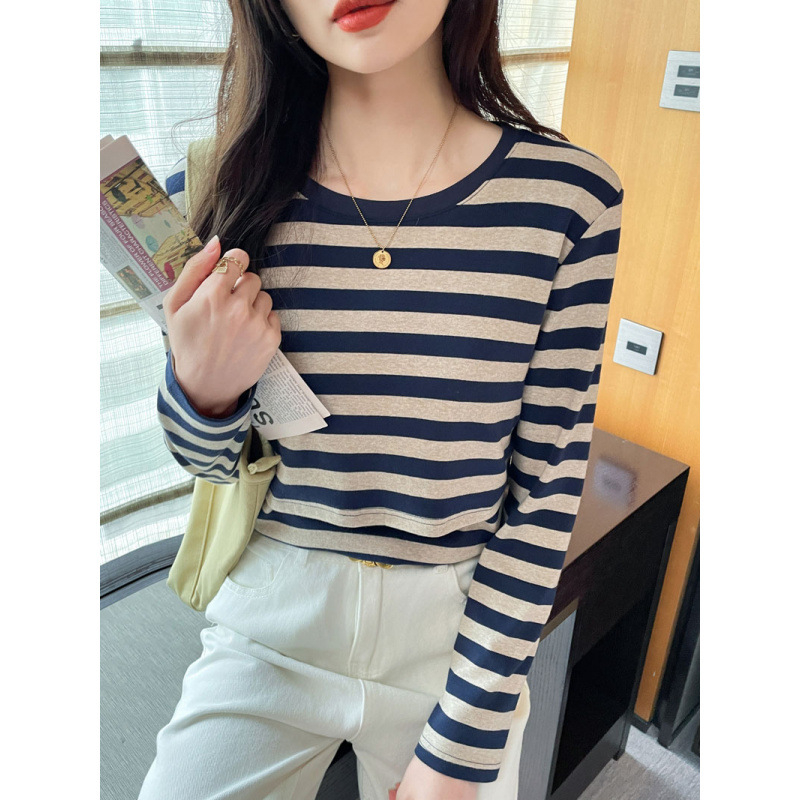 Szoptatós felső csíkos, kerek nyakú, hosszú ujjú, szoptatási nyílással, 95% pamut