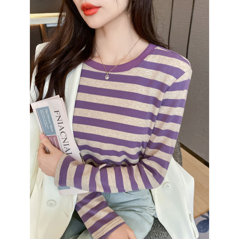 Szoptatós felső csíkos, kerek nyakú, hosszú ujjú, szoptatási nyílással, 95% pamut