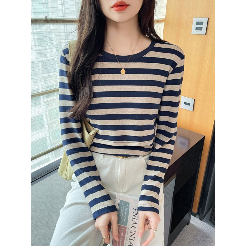 Szoptatós felső csíkos, kerek nyakú, hosszú ujjú, szoptatási nyílással, 95% pamut