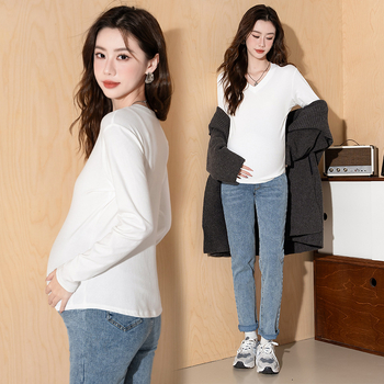 Trudnički dugi rukav majica s V-izrezom, zimski street style top, materijal: akril i triacetat vlakna 95%+