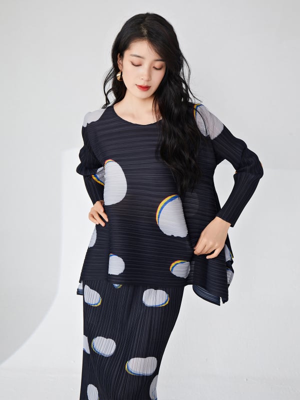 Majica s kružnim uzorkom, duge rukave, širokog kroja