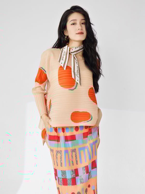 Majica s kružnim uzorkom, duge rukave, širokog kroja