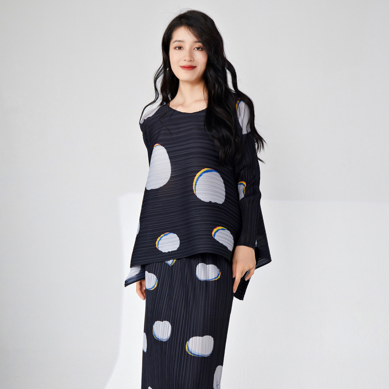 Majica s kružnim uzorkom, duge rukave, širokog kroja