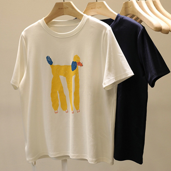 Ženska T-shirt s karikaturnim printom, okrugli izrez, kratke rukave, bijela, proljeće-ljeto 2025, ležerni gradski stil