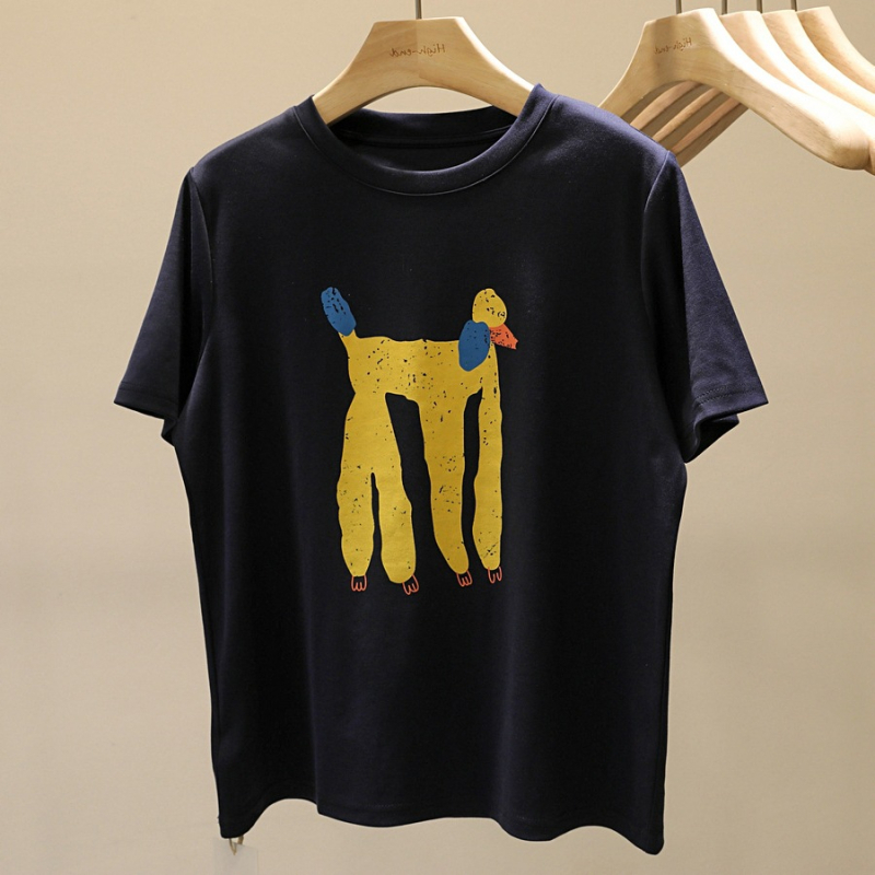 Ženska T-shirt s karikaturnim printom, okrugli izrez, kratke rukave, bijela, proljeće-ljeto 2025, ležerni gradski stil