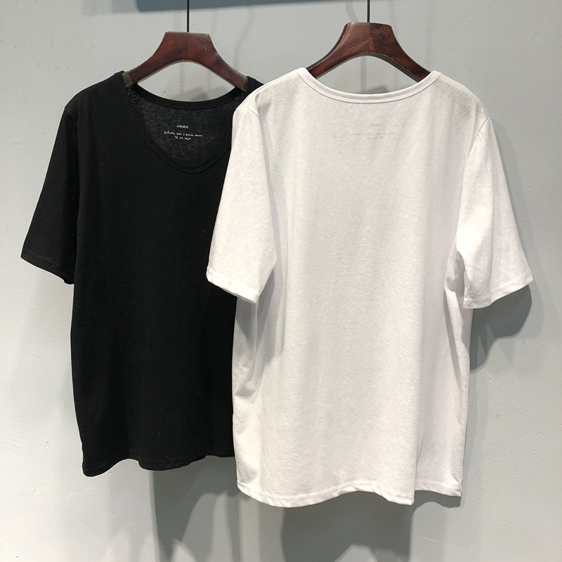Ženski pamuk T-shirt s kristalima, jednobojna, okrugli vrat, kratki rukavi, srednja duljina 50–65 cm, korejski ležerni stil