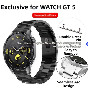 Nerezová oceľová zakrivená remienka na hodinky pre Huawei Watch GT5 — 22 mm rozhranie, skladacia spona, 45 g
