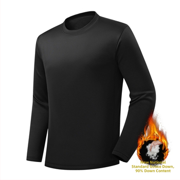 Zimné tričko s dlhými rukávmi s husacím páperím, voľný strih, kožušinový golier, polyester-spandex materiál, okrúhly výstrih, zima 2025