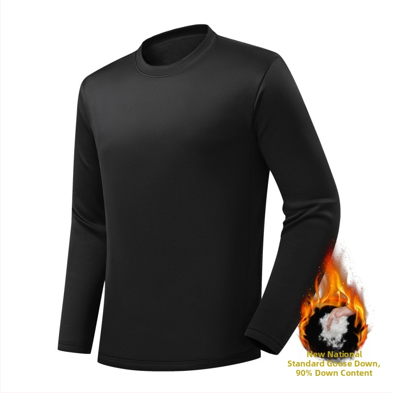 Zimné tričko s dlhými rukávmi s husacím páperím, voľný strih, kožušinový golier, polyester-spandex materiál, okrúhly výstrih, zima 2025
