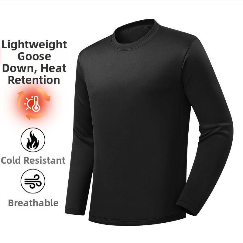 Zimné tričko s dlhými rukávmi s husacím páperím, voľný strih, kožušinový golier, polyester-spandex materiál, okrúhly výstrih, zima 2025