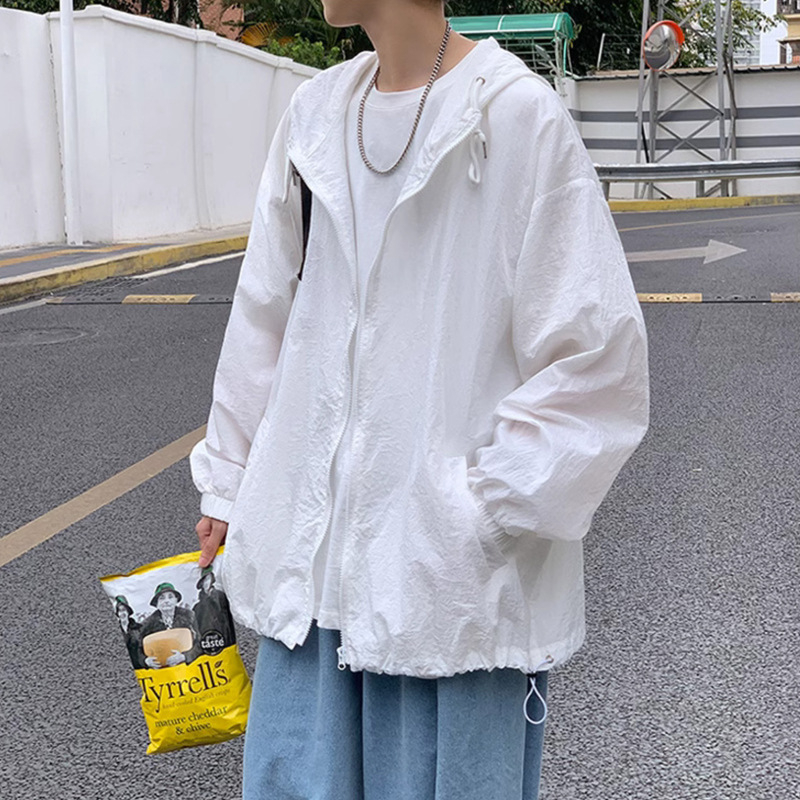 Εξωτερικό μπουφάν προστασίας από τον ήλιο με κουκούλα, λεπτό ύφασμα, χαλαρή εφαρμογή, πολυεστερική ανάμειξη, φερμουάρ