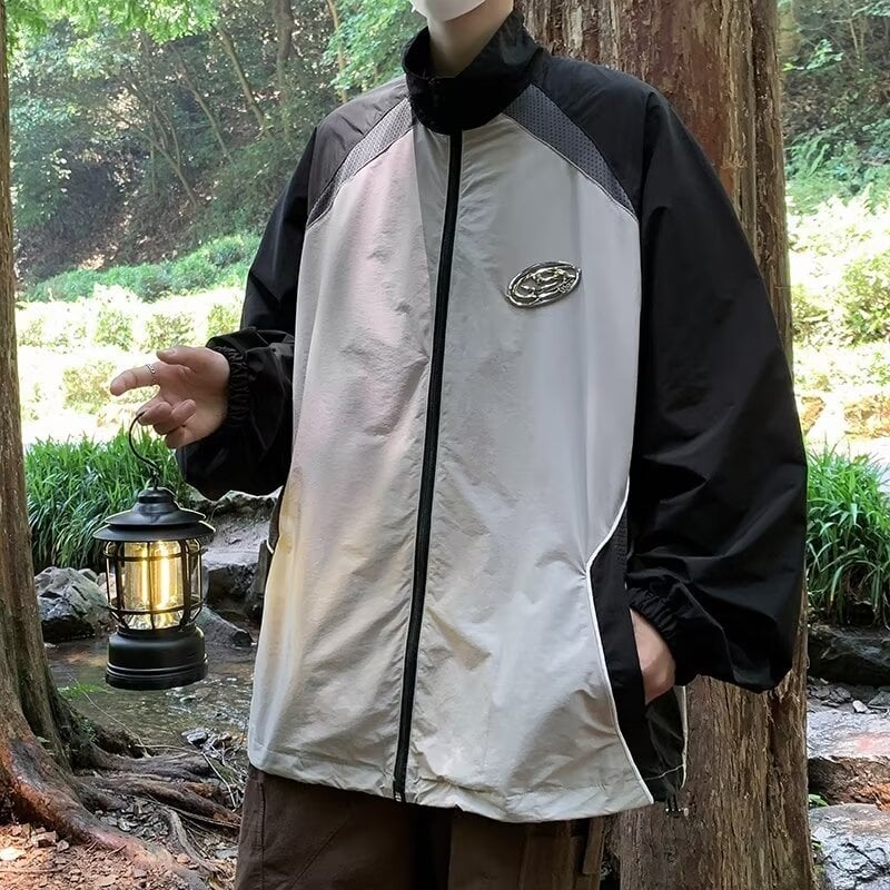 Αντηλιακή μπουφάν για άνδρες, καλοκαίρι, ελαφρύ, Ice Silk, χαλαρή γραμμή, με φερμουάρ, διαπνέοντας πολυεστέρας, κορεατικό στυλ