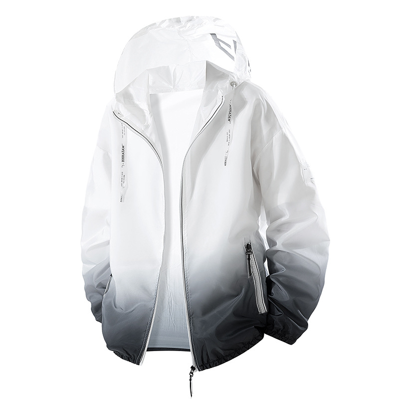 Geacă cu glugă Ice Silk pentru adolescenți, ușoară, vară, pentru exterior, cu protecție UV 50+, design gradient, fermoar și buzunare laterale