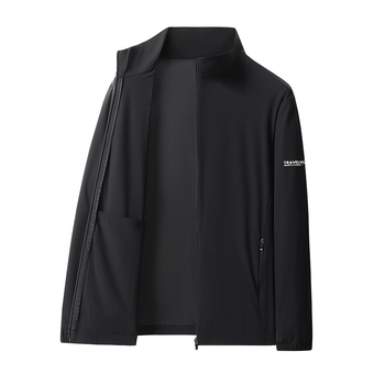 Ανδρικό ελαφρύ μπουφάν προστασίας από τον ήλιο για το καλοκαίρι, 90% νάιλον, 10% σπάντεξ, λεπτό, φερμουάρ μπροστά, όρθιος γιακά