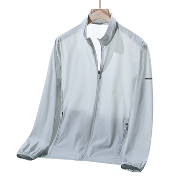 Ανδρικό ελαφρύ μπουφάν προστασίας από τον ήλιο για το καλοκαίρι, 90% νάιλον, 10% σπάντεξ, λεπτό, φερμουάρ μπροστά, όρθιος γιακά
