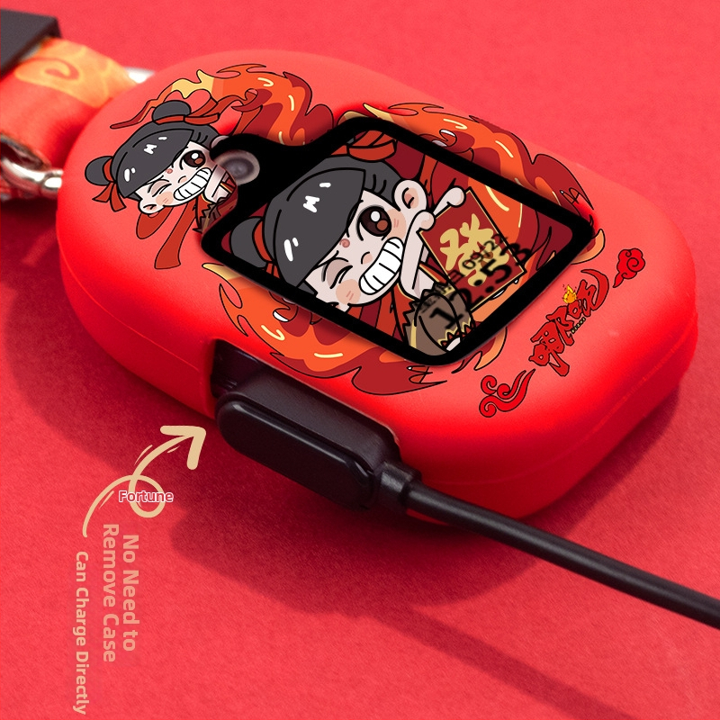 Nezha Ao Bing púzdro na krk pre Huawei detské hodinky – silikónový remienok, spona s jedným očkom (bez kovania), prispôsobiteľné veľkosti rozhrania, módny štýl, kompatibilný s 5/5Pro, 4Pro/4X/3Pro Super Version 5X