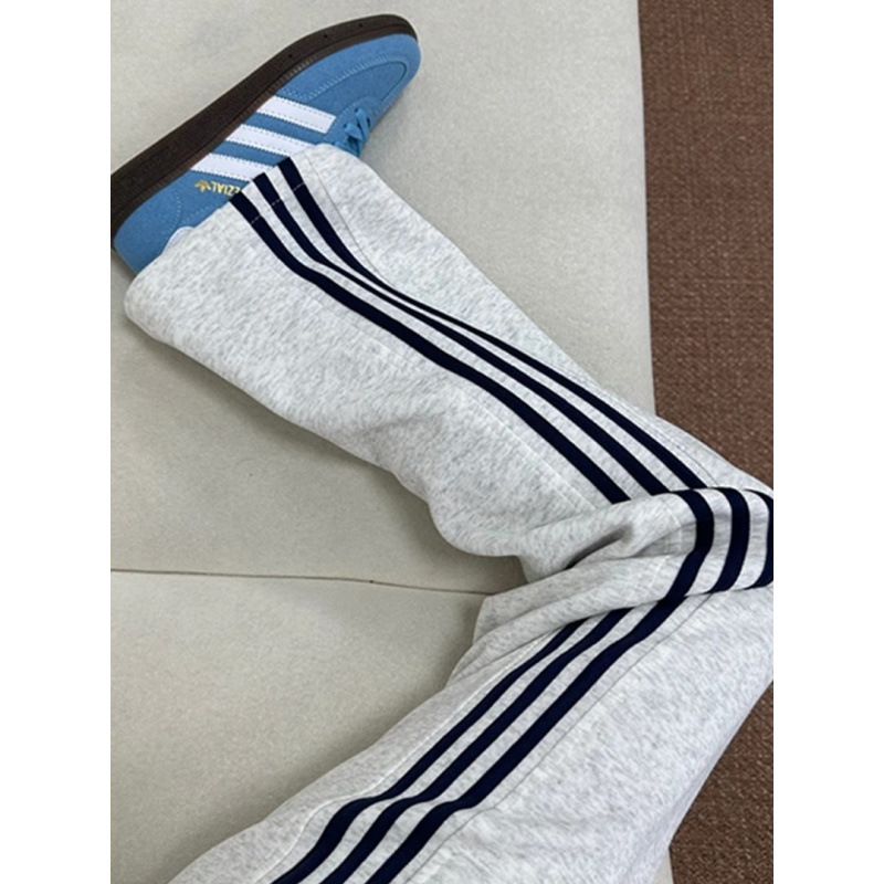 Muške casual hlače s fleece podstavom i prugastim uzorkom, ravni kroj, srednja talija, poliester, za proljeće i jesen