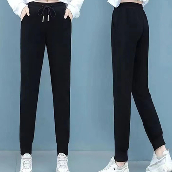 Pantaloni sport masculini cu fleece, croială lejeră, talie înaltă, 100% bumbac