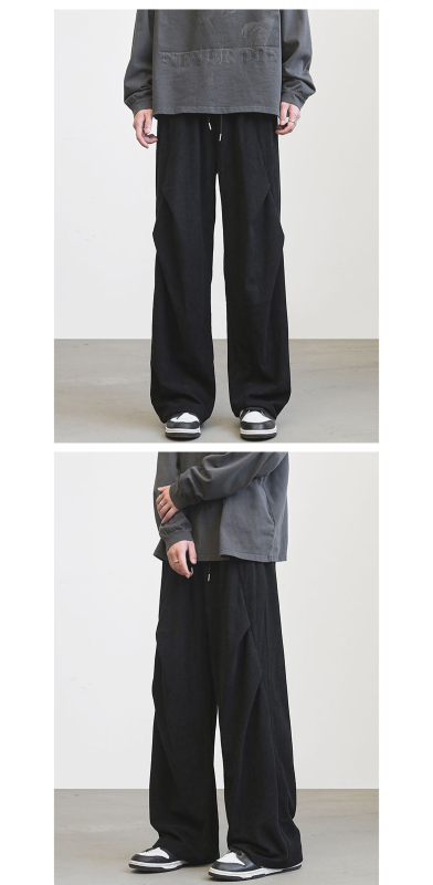 Pantaloni corduroy pentru bărbați, drepti, cu fleece, închidere cu șnur, pantaloni casual de iarnă